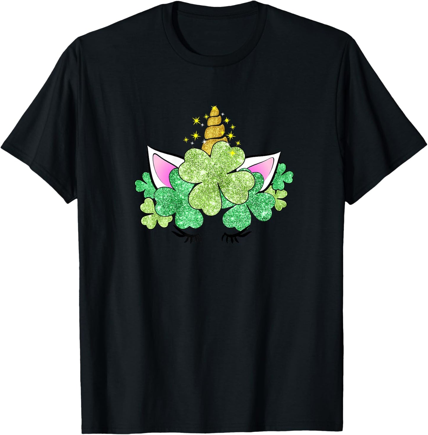 Green Shamrocks Irish Cute Unicorn Girls St Patrick's Day T-Shirt - T-Shirt | Black