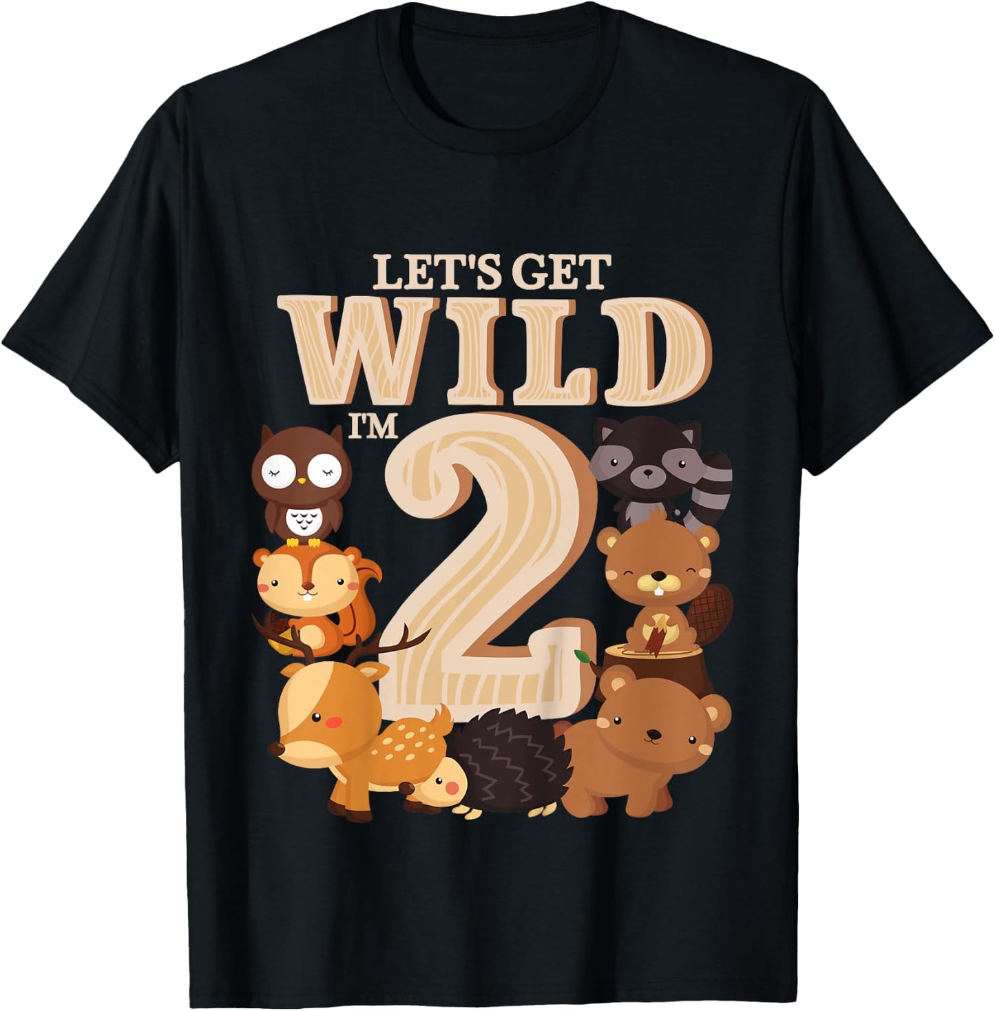 2 Year Old Woodland Animals Birthday Wild Forest 2nd Gift T-Shirt - T-Shirt | Black