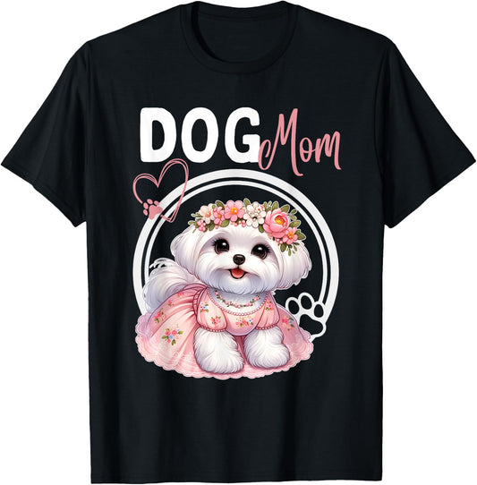 Maltese Dog Mom Pet Lover Mothers Day T-Shirt - T-Shirt | Black