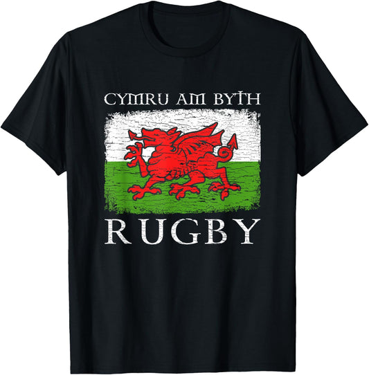Cymru Am Byth Welsh Flag Rugby Dragon Red Wales Pride Gifts T-Shirt - T-Shirt | Black