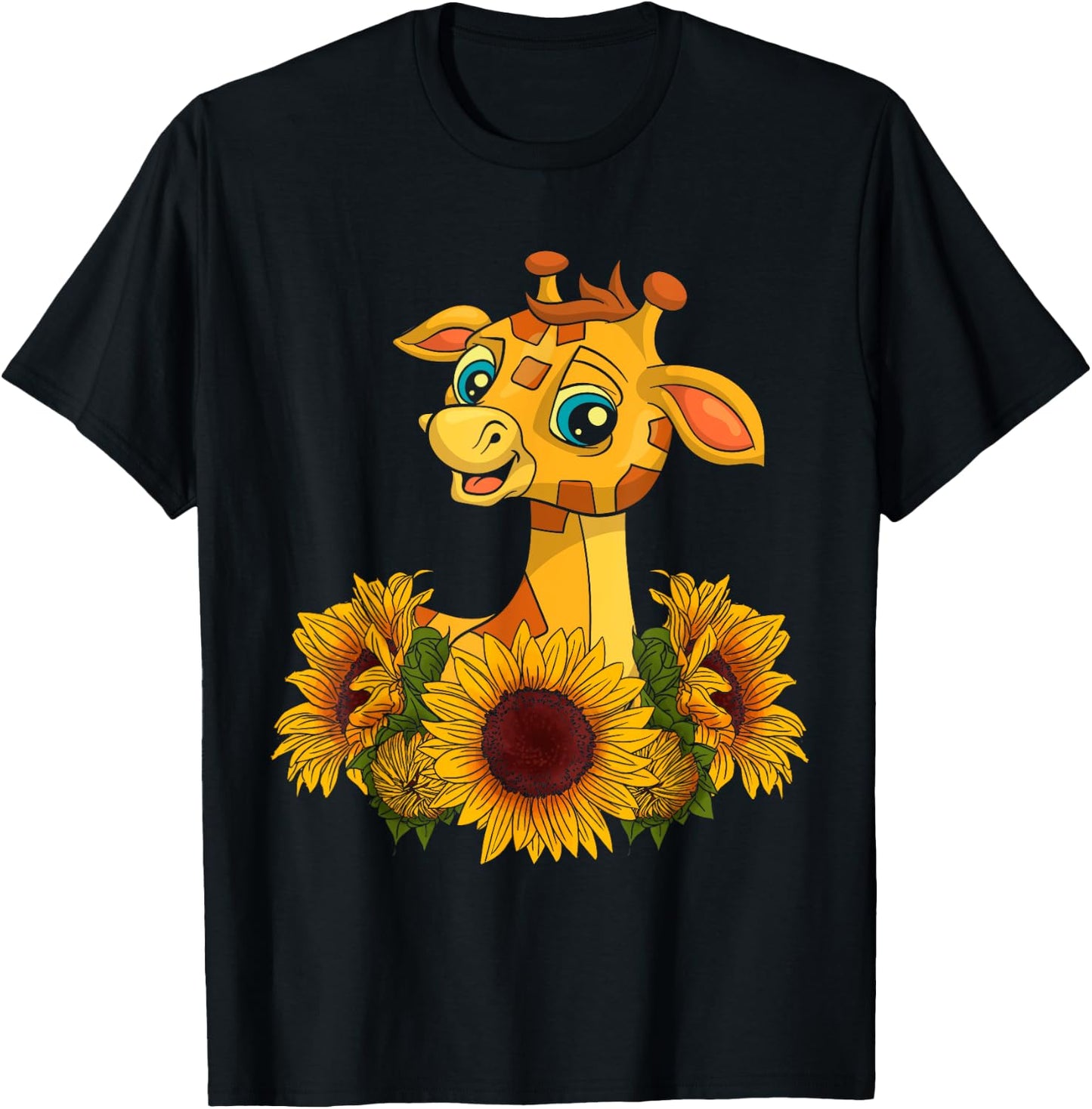 Sunflower Safari Africa Animal Toddlers Kids Gift Giraffe T-Shirt - T-Shirt | Black