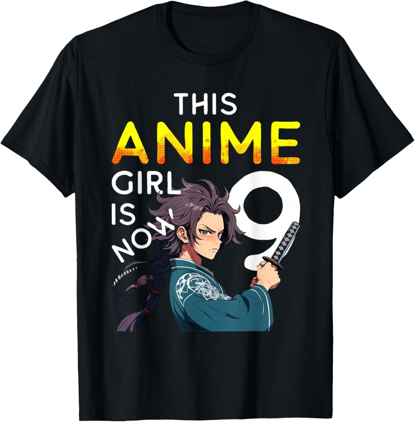 This Anime Girl Is Now 9 Years Old 9th Birthday Kawaii Kids T-Shirt - T-Shirt | Black