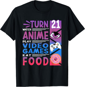 21st Birthday I Manga I Gamer I 90s Kawaii Donuts Anime T-Shirt - T-Shirt | Black