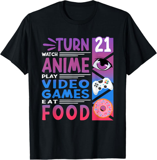 21st Birthday I Manga I Gamer I 90s Kawaii Donuts Anime T-Shirt - T-Shirt | Black