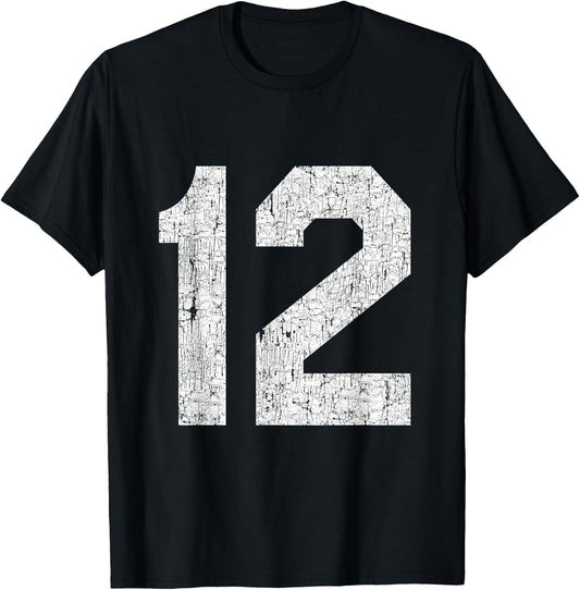 #12 Jersey Uniform Varsity Sports Number, 12th Birthday T-Shirt - T-Shirt | Black