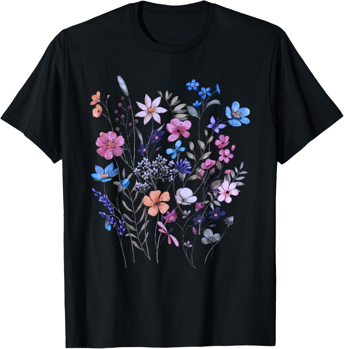 Vintage Flowers Women Wildflower Graphic Floral Gardening T-Shirt - T-Shirt | Black