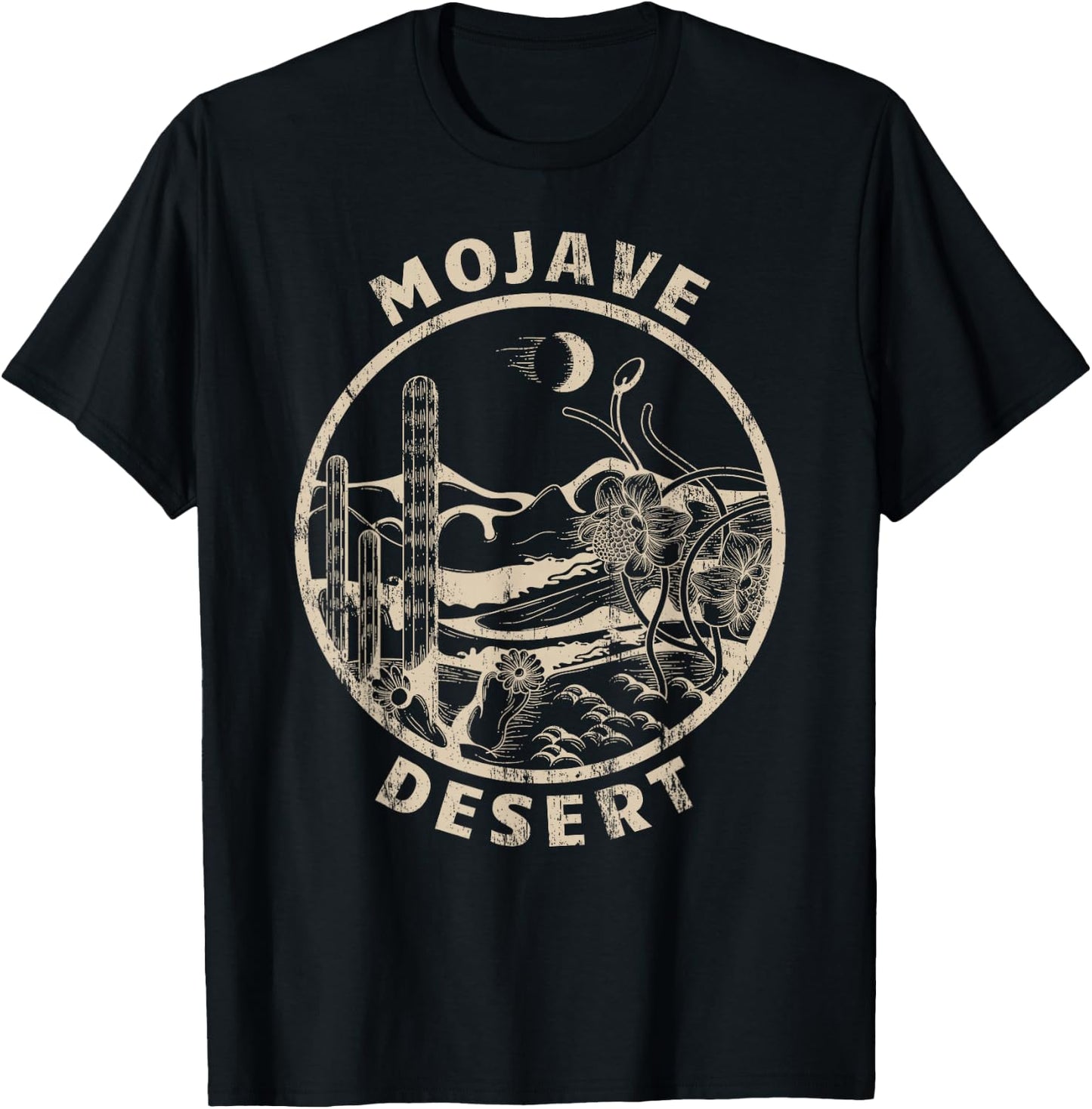 Mojave Desert Linocut Distressed Desert T-Shirt - T-Shirt | Black