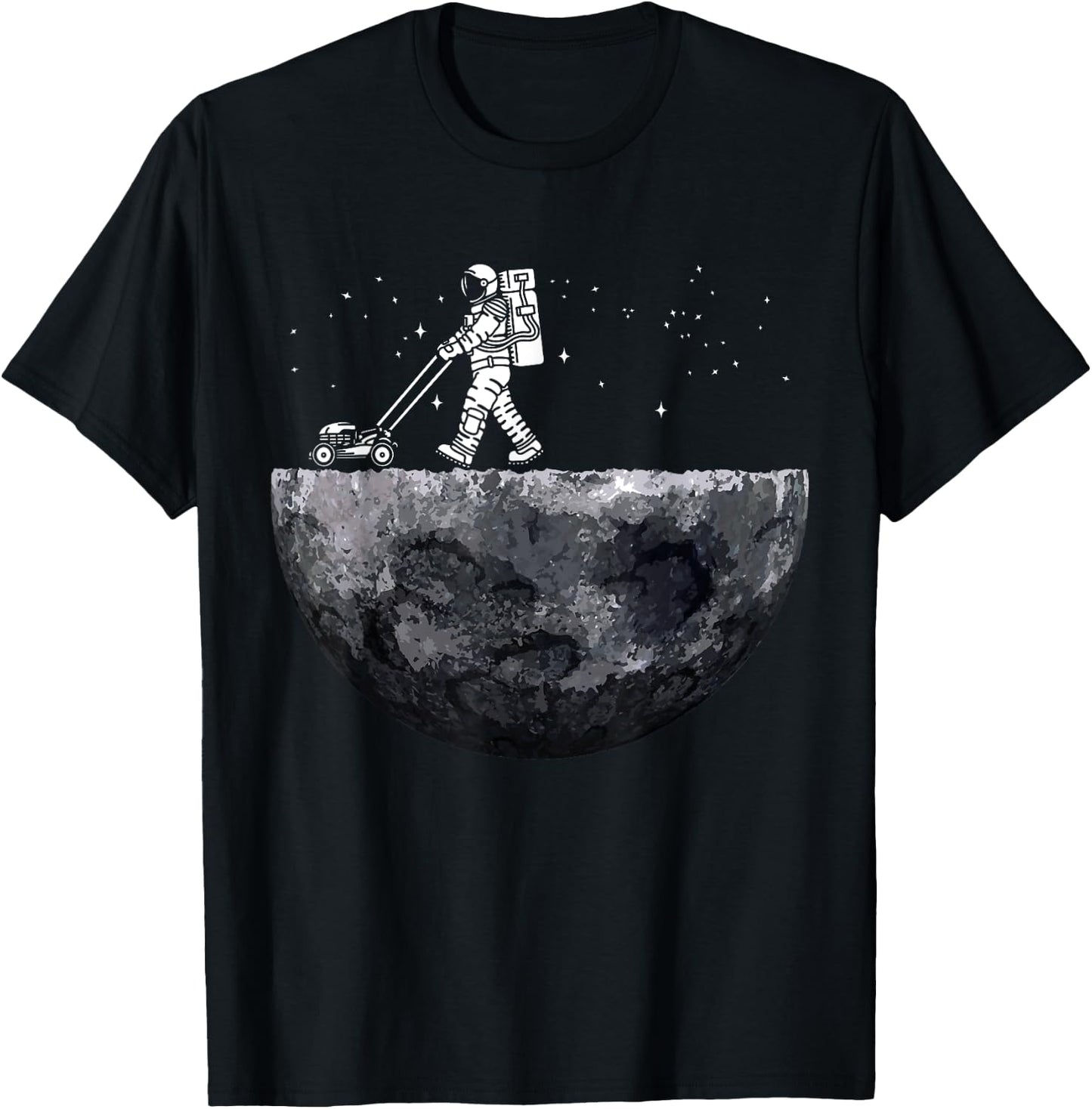 Astronauts Mowing Lawn on the Moon Vacuuming on the Moon T-Shirt - T-Shirt | Black