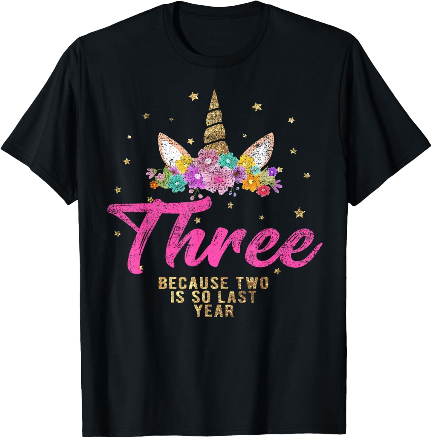 Unicorn Birthday Shirt for 3 Year Old Girl Gift 3 T-Shirt - T-Shirt | Black