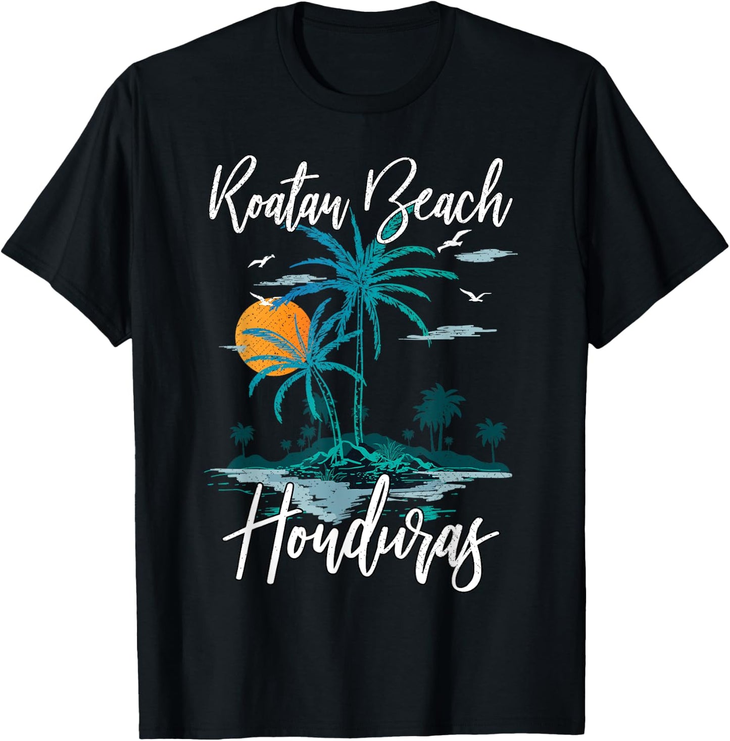 Family Vacation Retro Sunset Honduras Roatan Beach Women Girls Kids T-Shirt - T-Shirt | Black