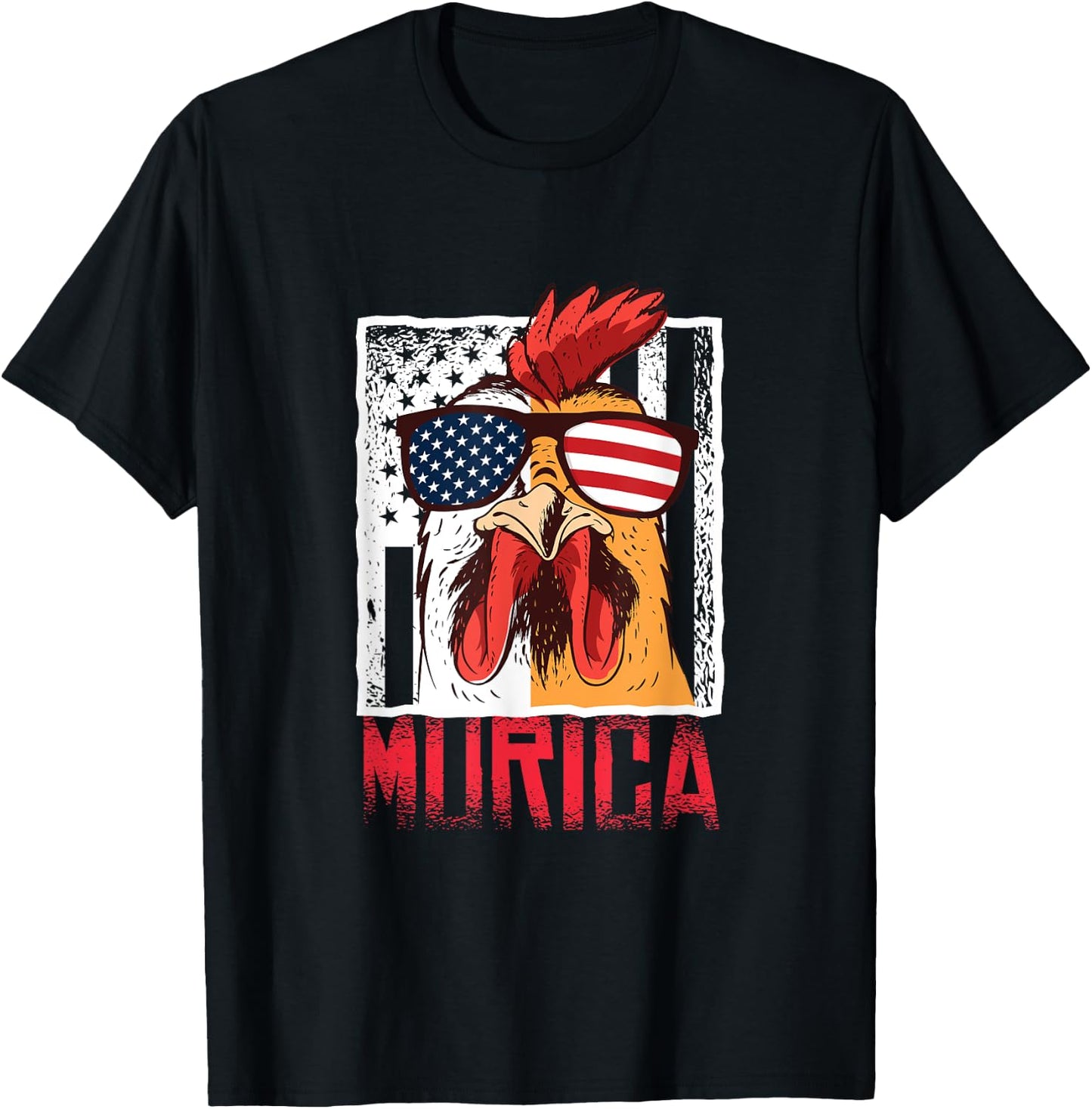 Merica Sunglasses Cock Funny Rooster Murica T-Shirt - T-Shirt | Black