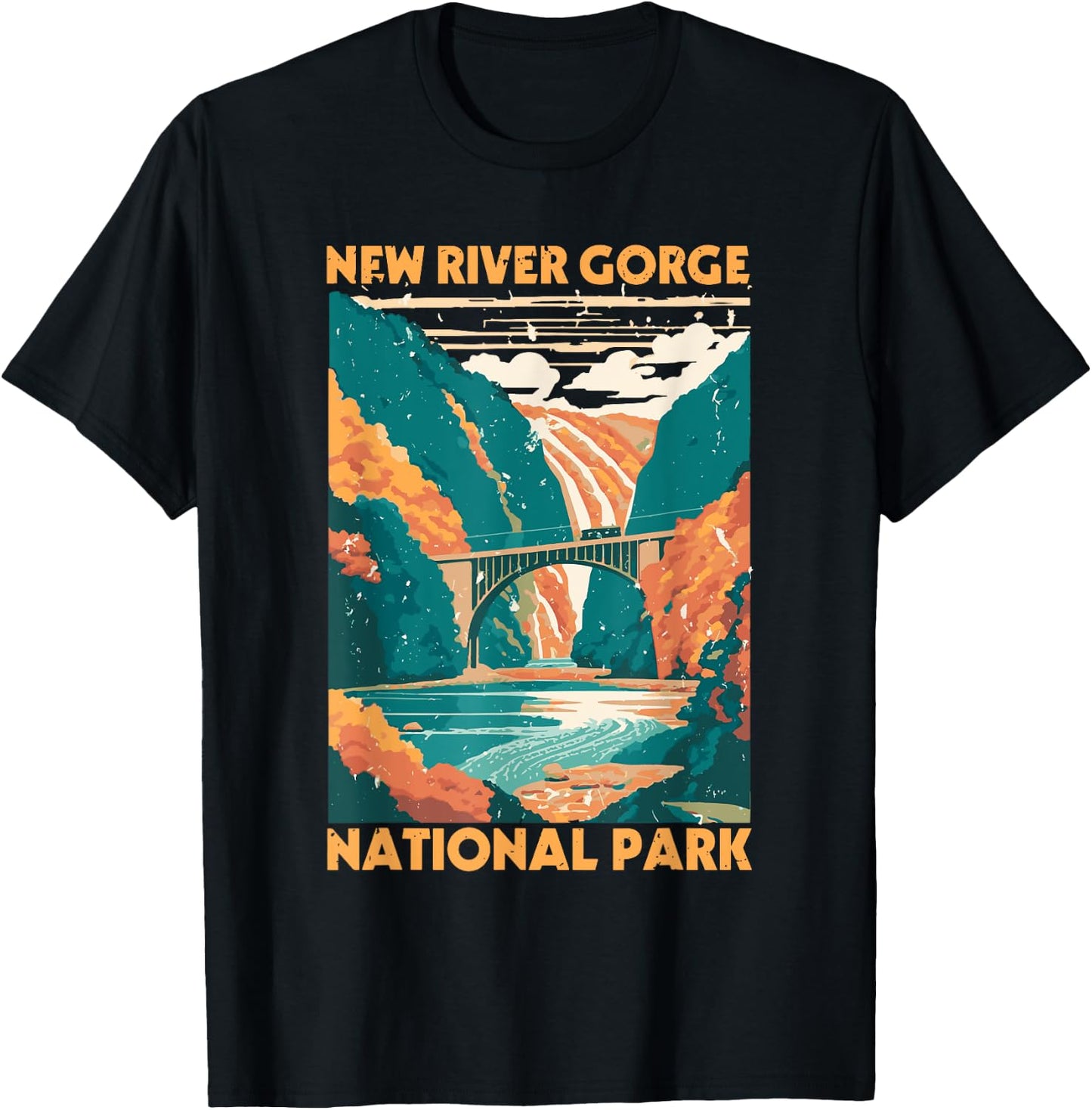 Vintage New River Gorge National Park West Virginia Travel T-Shirt - T-Shirt | Black
