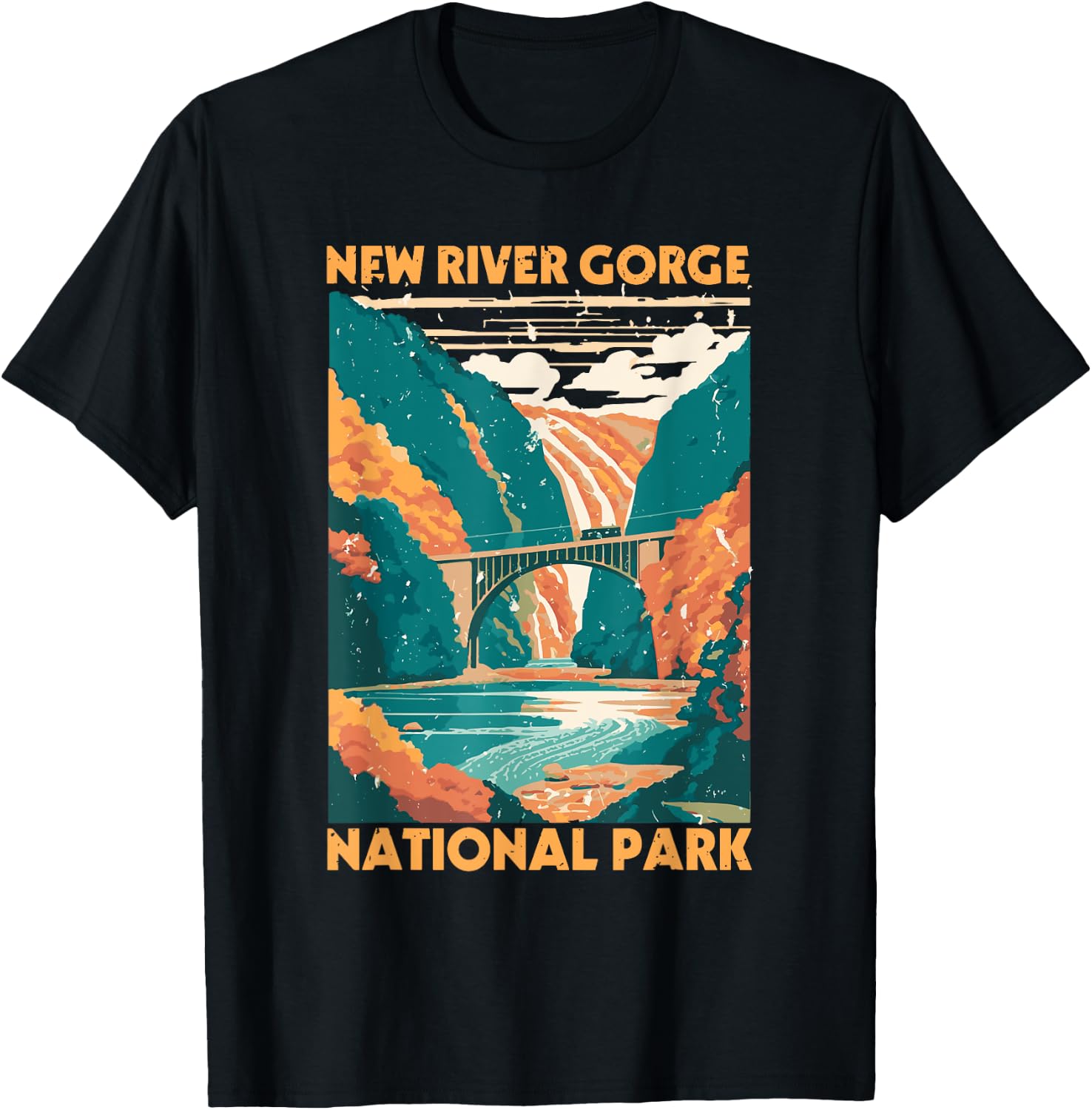 Vintage New River Gorge National Park West Virginia Travel T-Shirt - T-Shirt | Black
