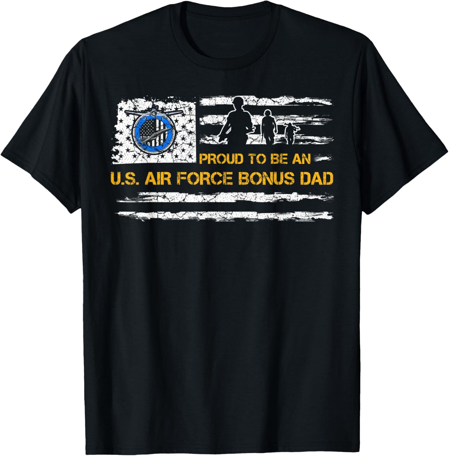 Vintage USA American Flag Proud To Be An Air Force Bonus Dad Women Men T-Shirt - T-Shirt | Black