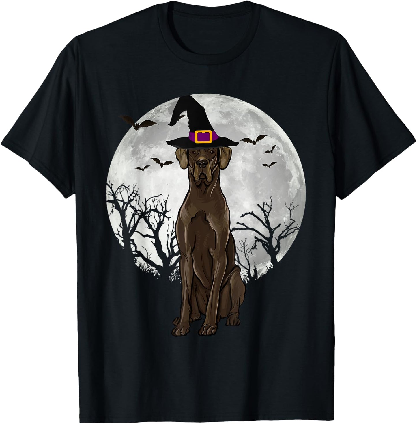 Scary Black Great Dane Dog Witch Hat Halloween Women T-Shirt - T-Shirt | Black