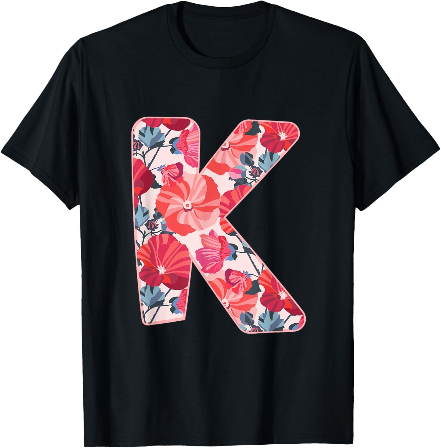 Letter K Sign Alphabet Last Name Consonants Flower Gift T-Shirt - T-Shirt | Black