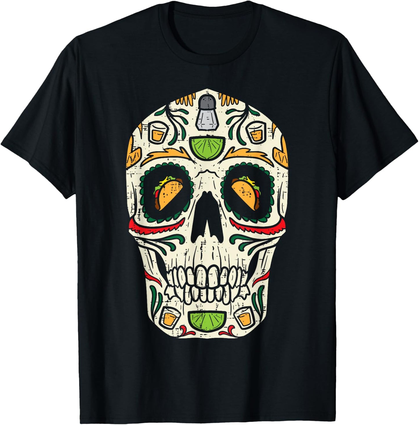 Sugar Skull Taco Tequila Pub Cinco De Mayo Calavera Mexican T-Shirt - T-Shirt | Black
