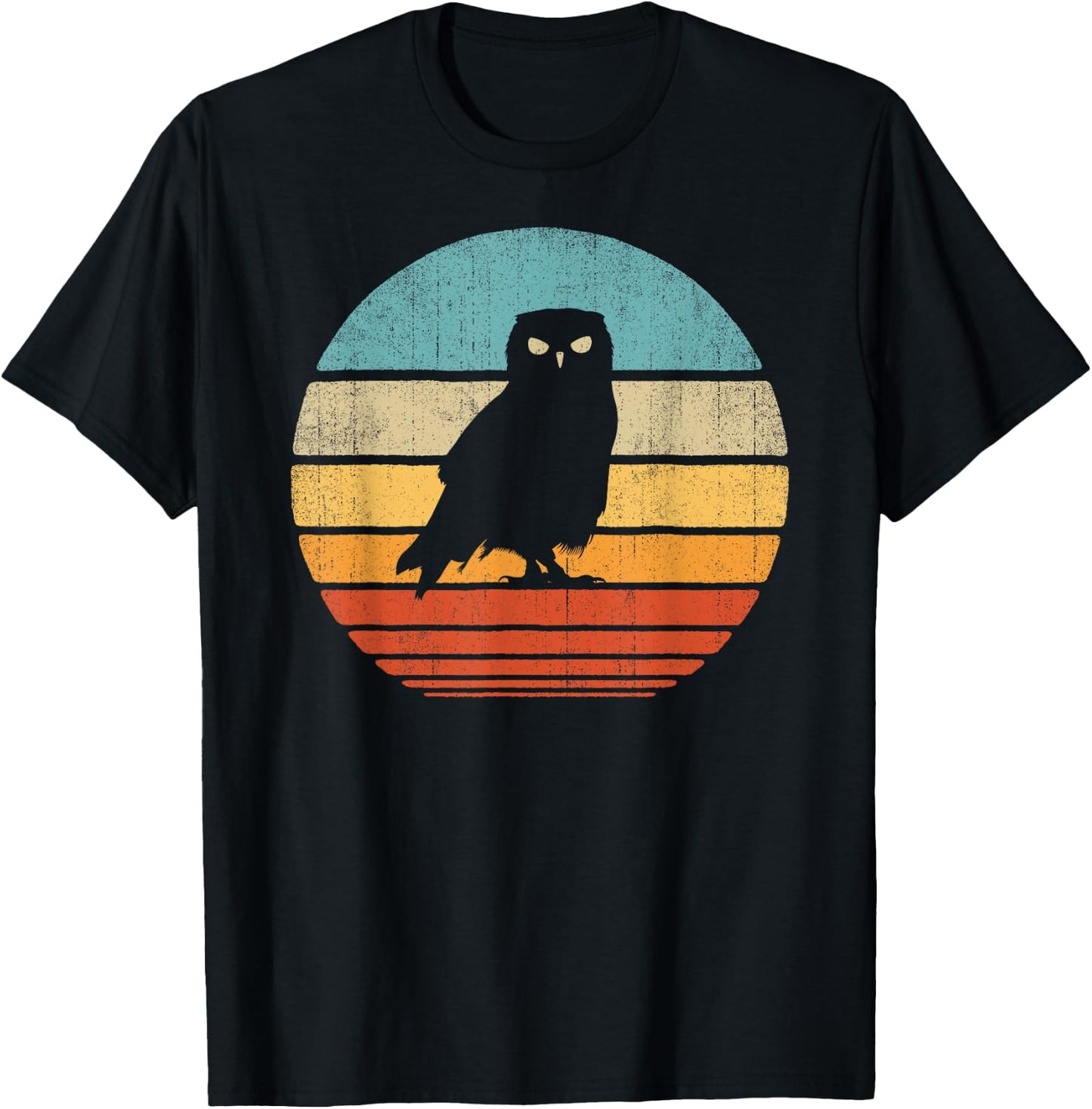 Owl Retro Vintage 60s 70s Sunset Bird T-Shirt - T-Shirt | Black