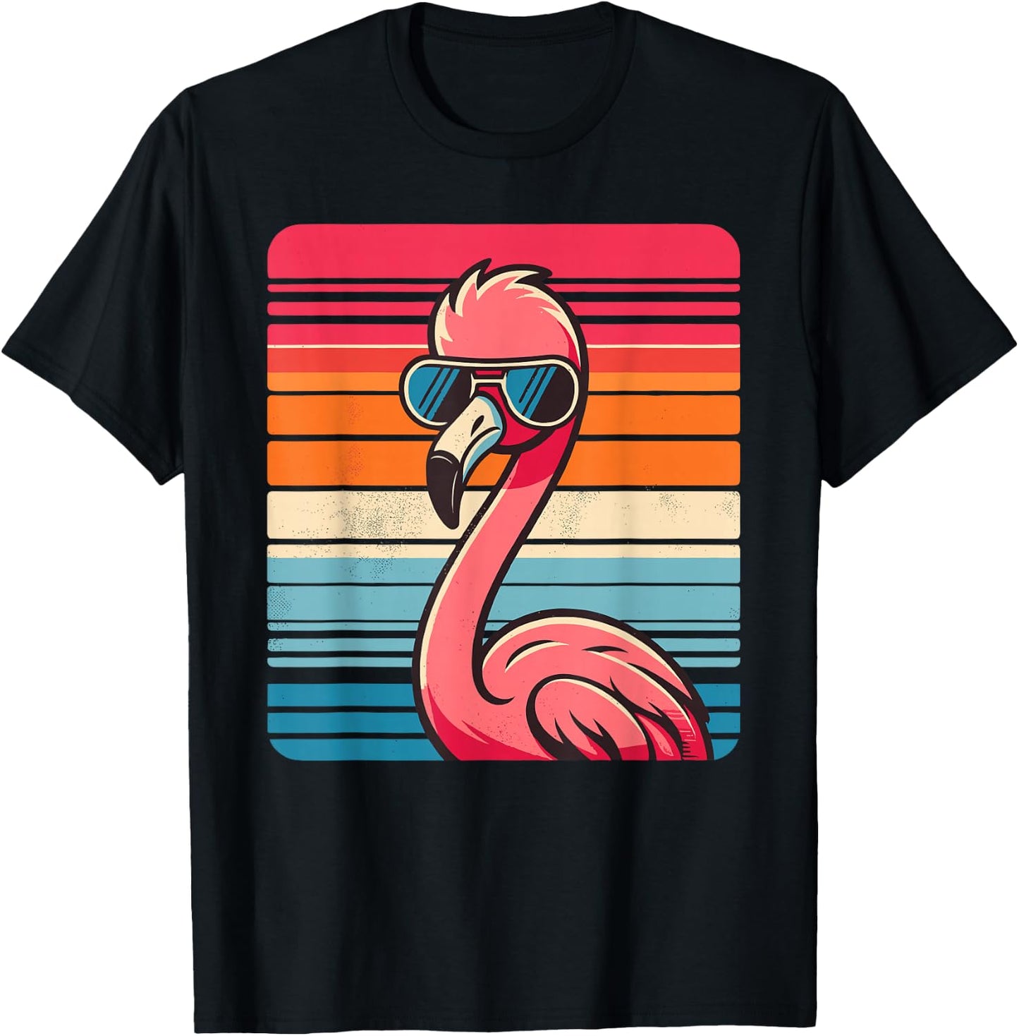 Cool Retro Flamingo in Sunglasses 70s 80s 90s Funny Flamingo T-Shirt - T-Shirt | Black