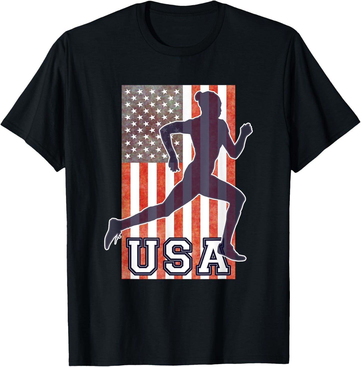 USA Women Running Track & Field Team American Flag Runner T-Shirt - T-Shirt | Black