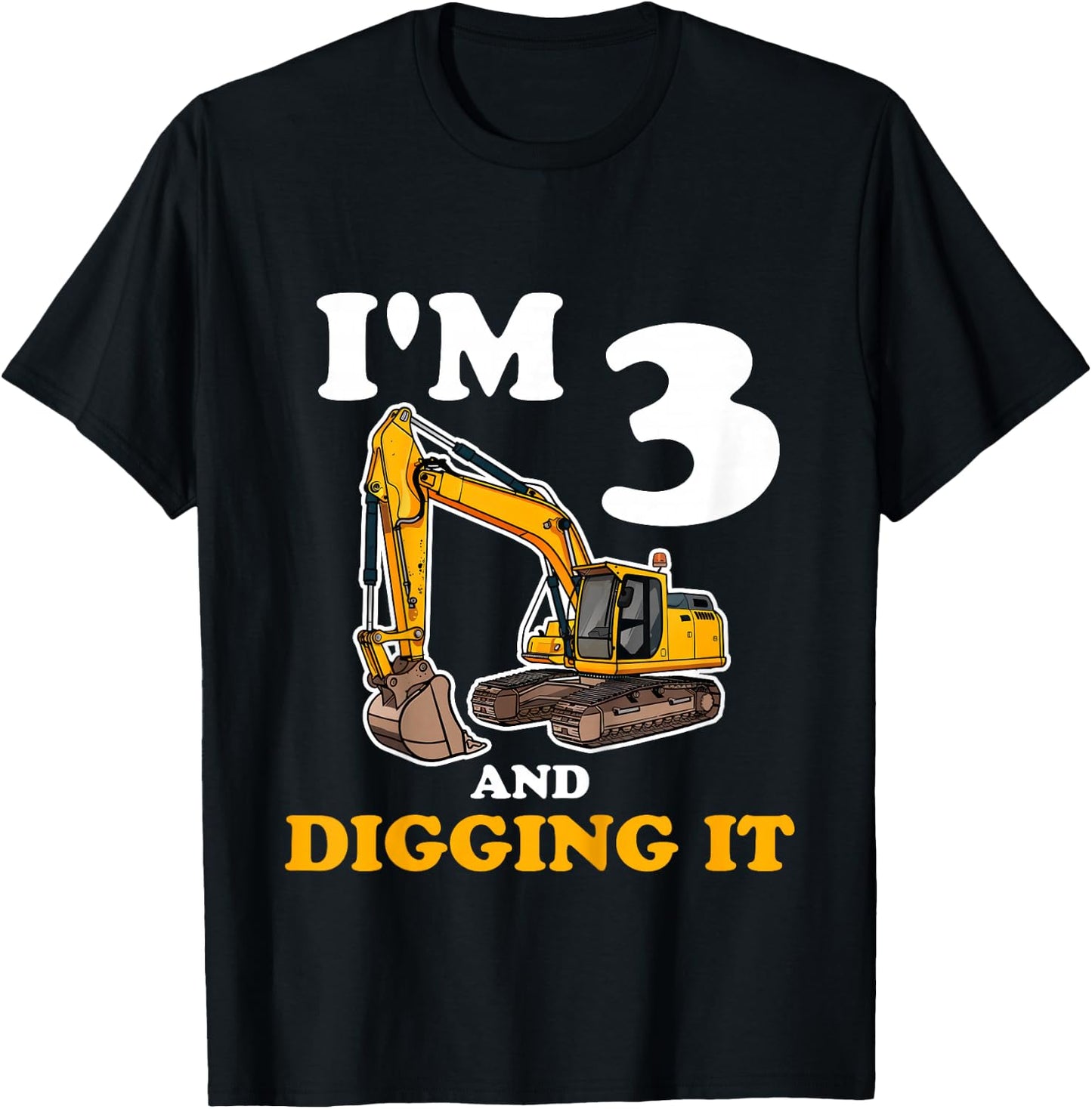 Kids Three 3yr 3rd Birthday Construction Boy 3 Years Old T-Shirt - T-Shirt | Black