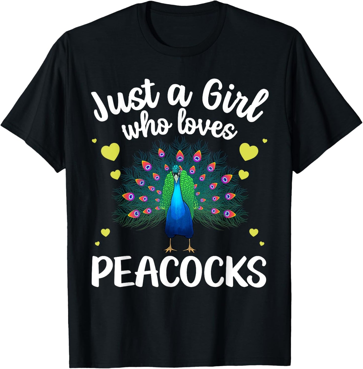 Funny Peacock Design For Girls Kids Youth Peacock Bird Lover T-Shirt - T-Shirt | Black