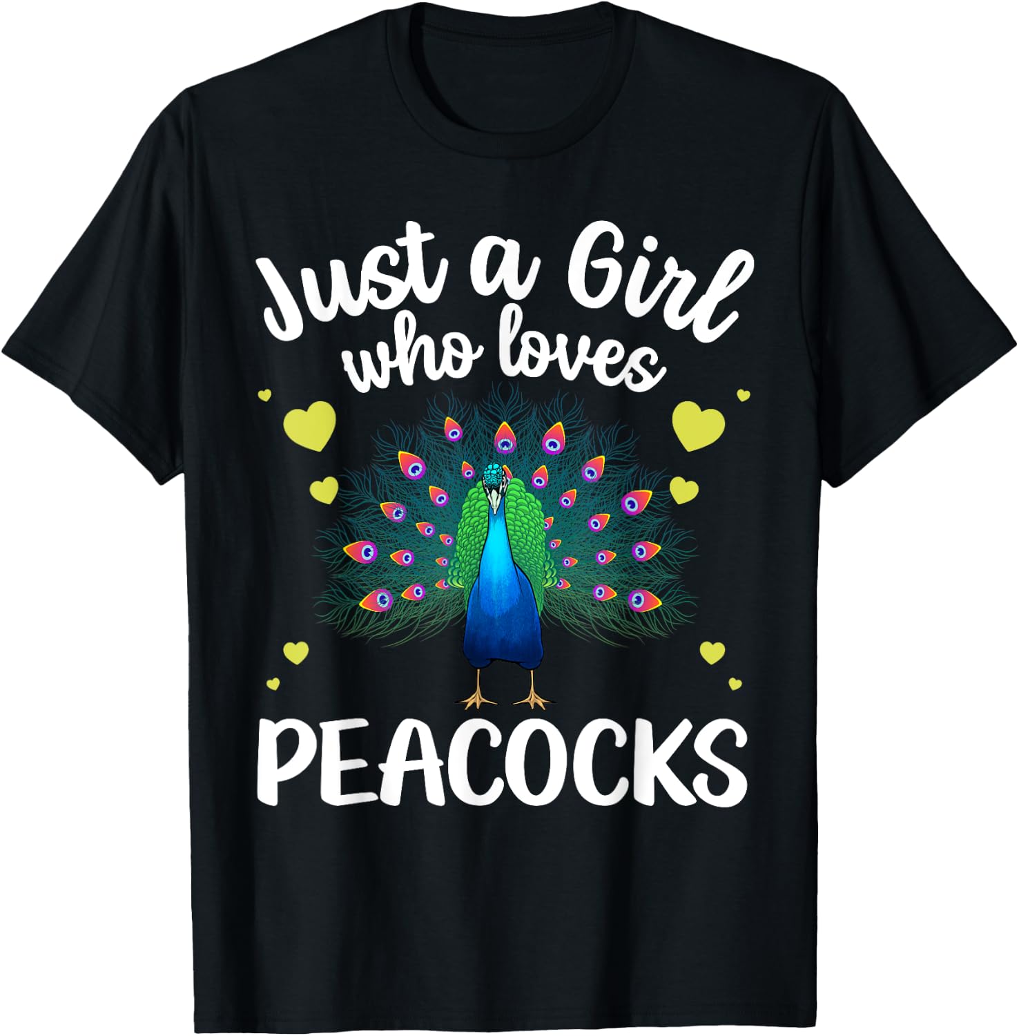 Funny Peacock Design For Girls Kids Youth Peacock Bird Lover T-Shirt - T-Shirt | Black