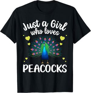 Funny Peacock Design For Girls Kids Youth Peacock Bird Lover T-Shirt - T-Shirt | Black