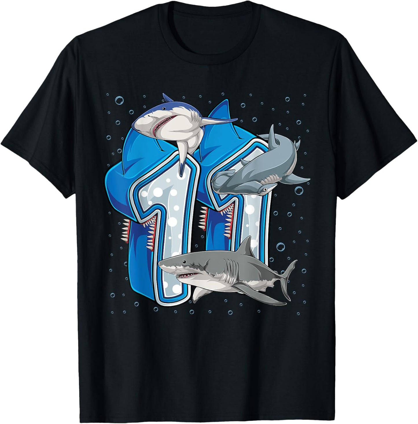 11th Birthday Boys Shark 11 years Old Ocean Shark B-day T-Shirt - T-Shirt | Black