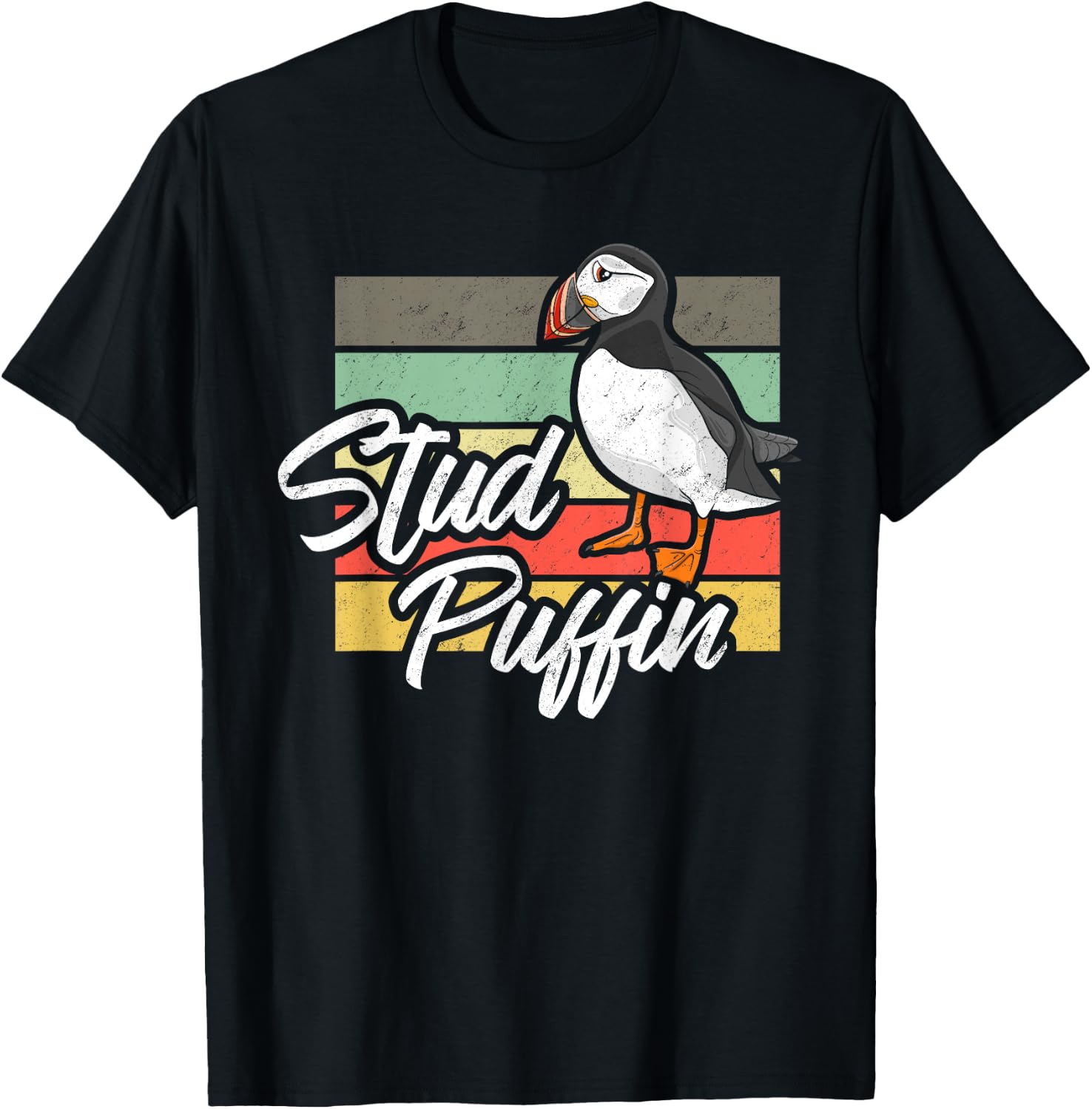 Stud Puffin - Funny Bird Seabird Vintage Retro T-Shirt - T-Shirt | Black