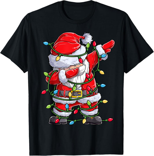 Dabbing Santa Christmas Tree Lights Xmas Gifts Boys Kids Dab T-Shirt - T-Shirt | Black
