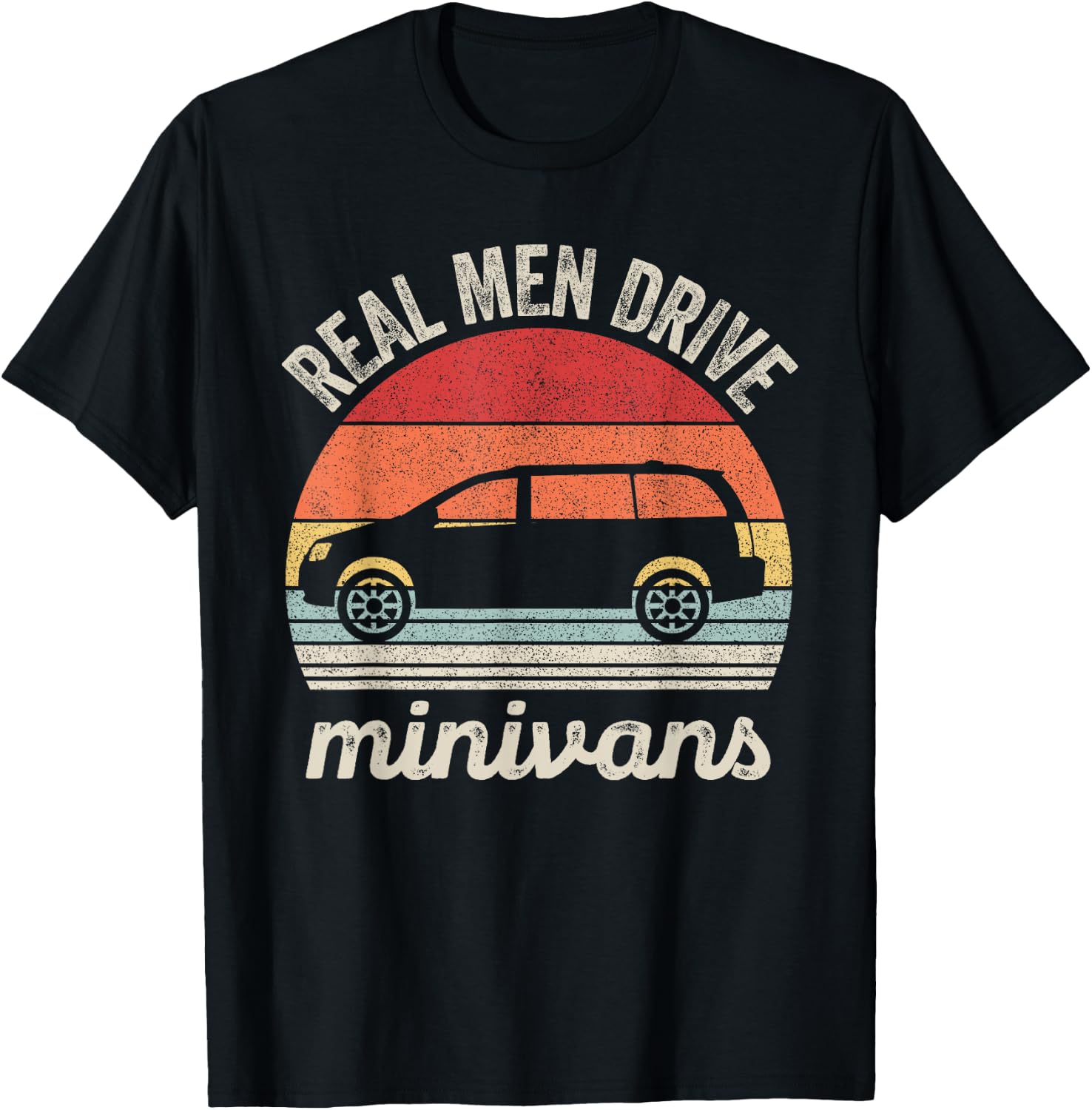 Catch Some Rays Vintage Retro Real Men Drive Minivans Funny Van - Black, Men's, Small, Short Sleeve, Classic Fit, Crew Collar, Retro, All Seasons, 1 Count, 0 Pockets, Machine Wash T-Shirt - T-Shirt | Black