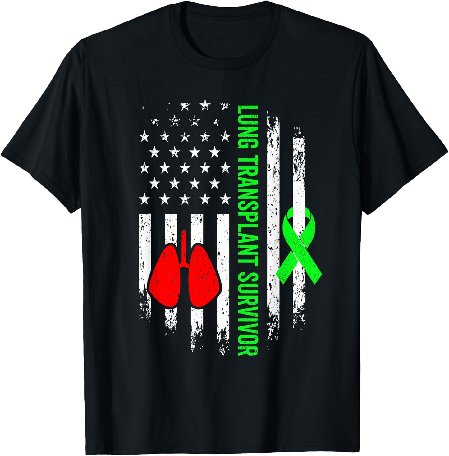 Lung Transplant Survivor Warrior Organ Recipient USA Flag T-Shirt - T-Shirt | Black