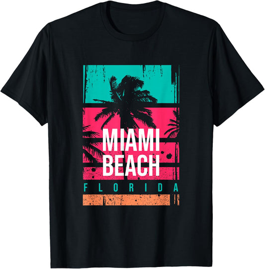 Miami Beach shirts, Miami Outfit Graphic Design Fashion T-Shirt - T-Shirt | Black