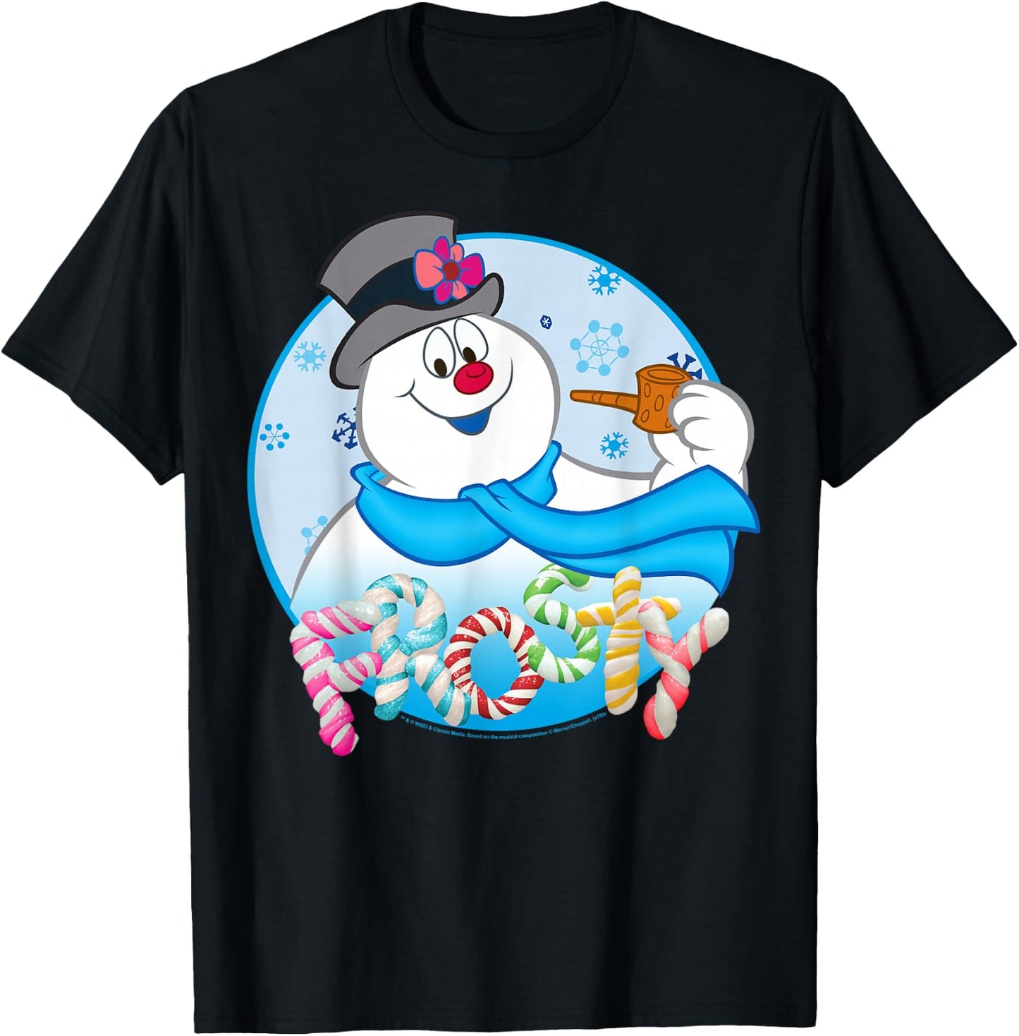 Frosty The Snowman Candy Letters Portrait T-Shirt - T-Shirt | Black