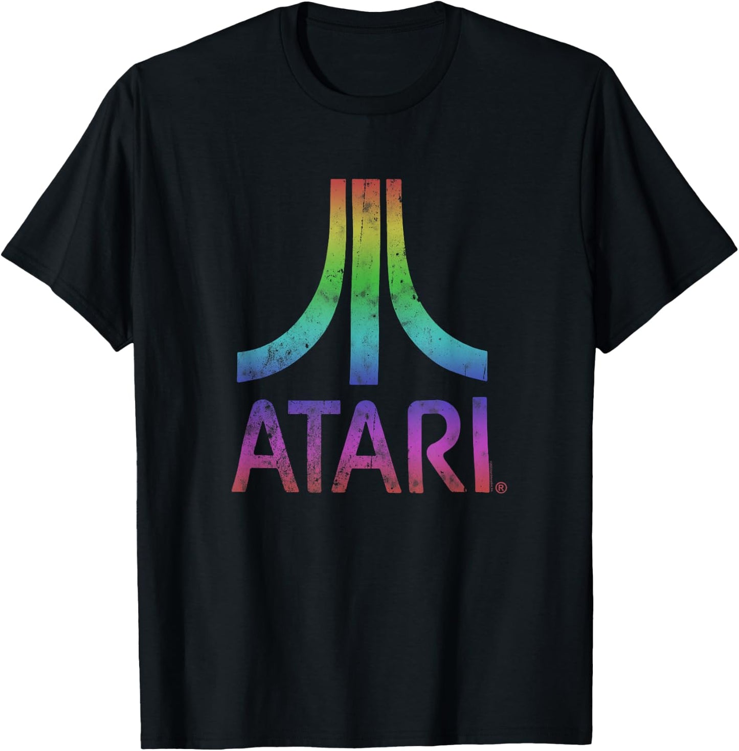 Atari Vintage Distressed Mt. Fuji Rainbow Logo Video Game T-Shirt - T-Shirt | Black