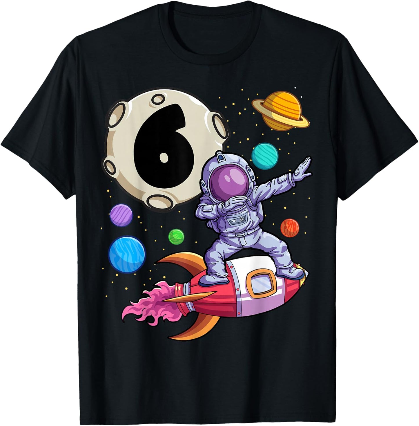 Dabbing Astronaut 6 Yrs Old Birthday Boy Space 6th Birthday T-Shirt - T-Shirt | Black