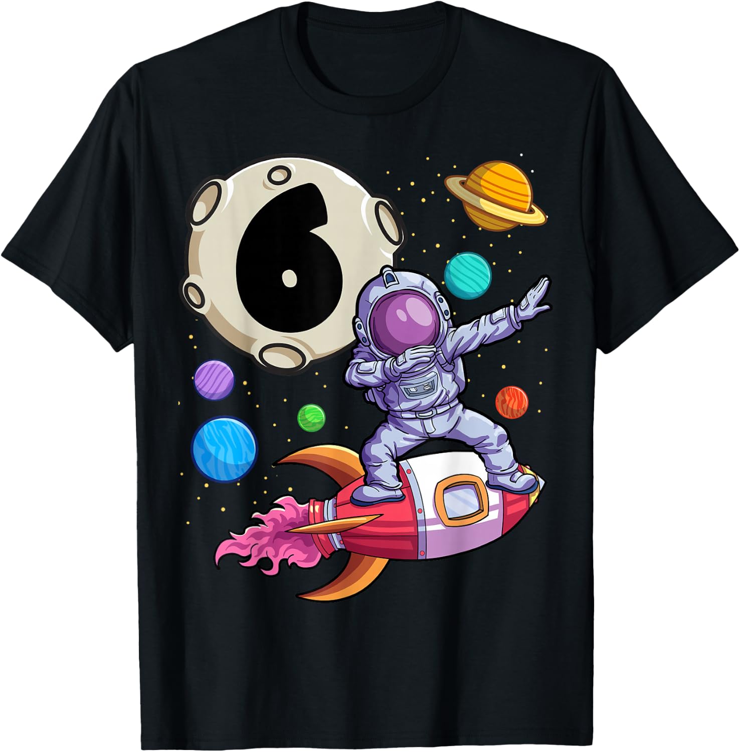 Dabbing Astronaut 6 Yrs Old Birthday Boy Space 6th Birthday T-Shirt - T-Shirt | Black