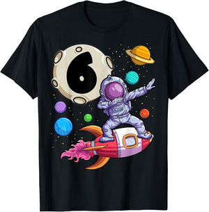 Dabbing Astronaut 6 Yrs Old Birthday Boy Space 6th Birthday T-Shirt - T-Shirt | Black
