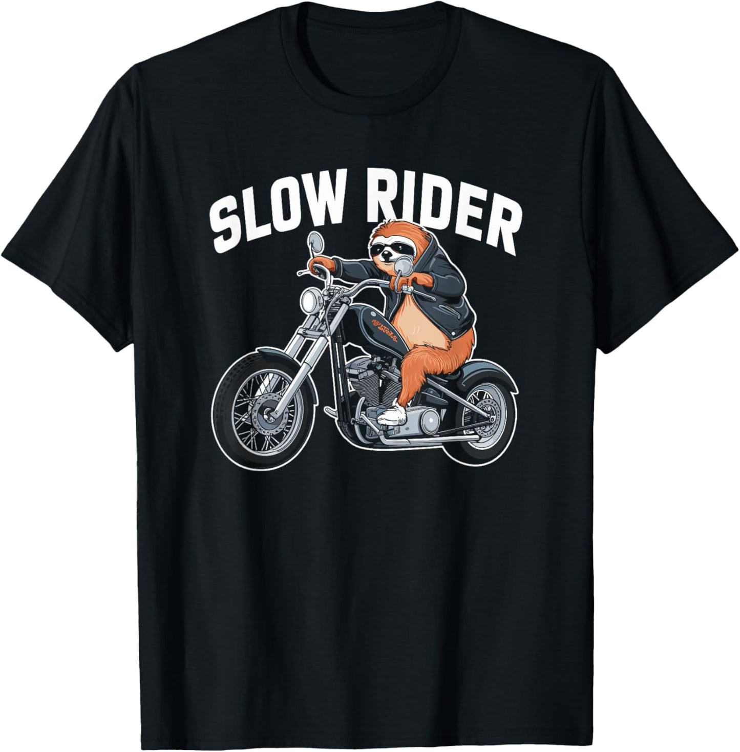 Sloth Biker Pun, Slow Rider, Funny Motorcycle Chopper Sloth T-Shirt - T-Shirt | Black