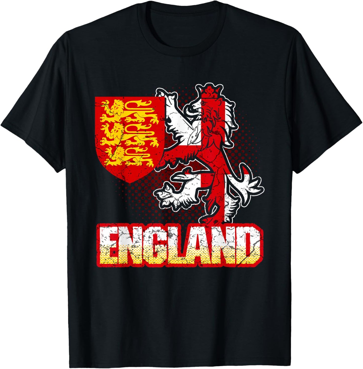 England English Flag Coat Of Arms Football Lion British T-Shirt - T-Shirt | Black