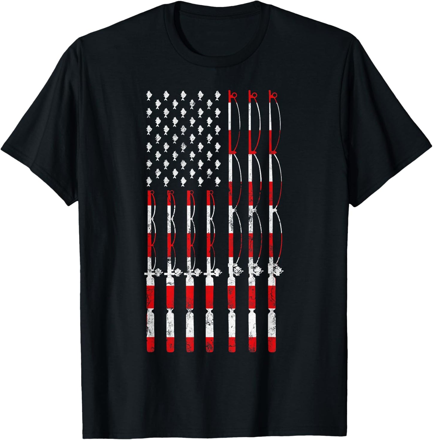Fishing Pole American USA Flag Patriotic Fishing gift T-Shirt - T-Shirt | Black