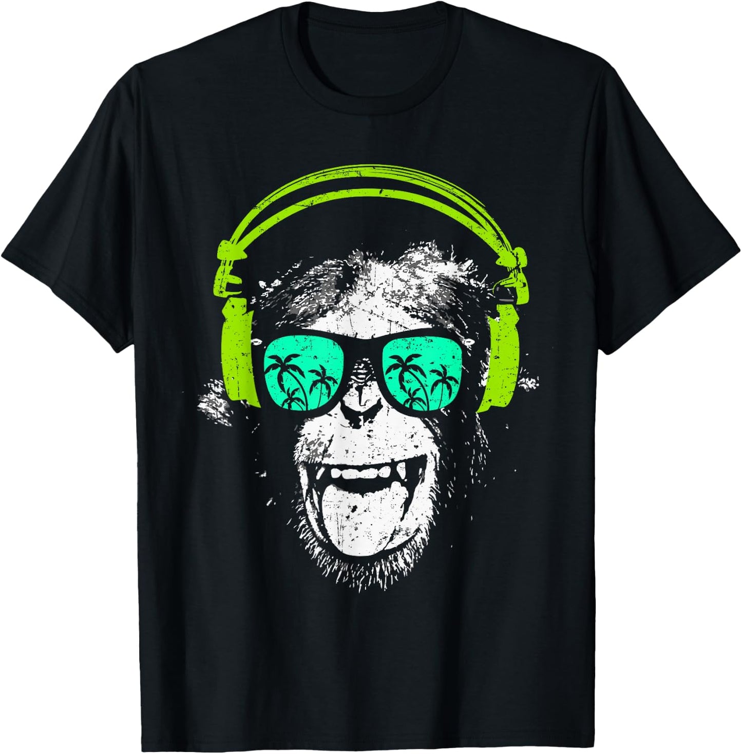 Monkey DJ with headphones and sunglasses Gift T-Shirt - T-Shirt | Black