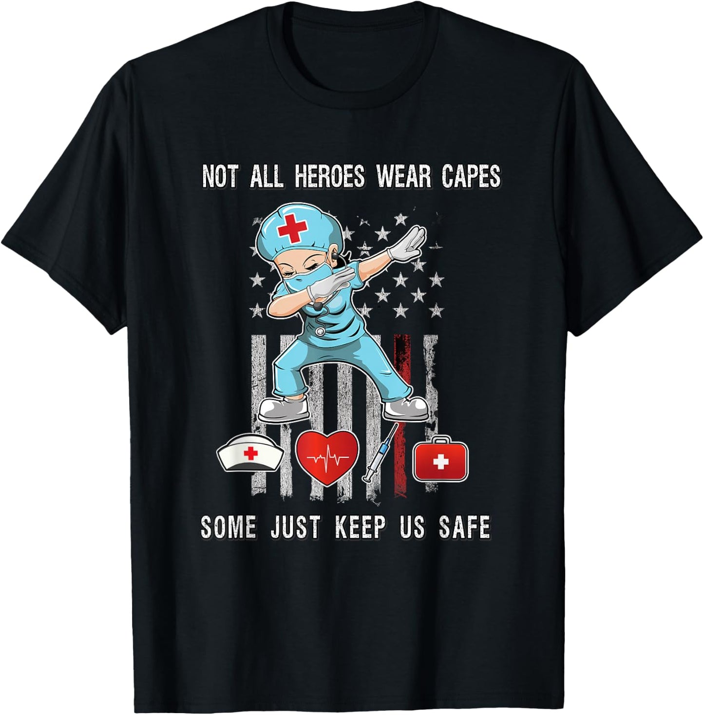 Not All Heroes Wear Capes Some Just Scrubs Wear Nurse EMT T-Shirt - T-Shirt | Black