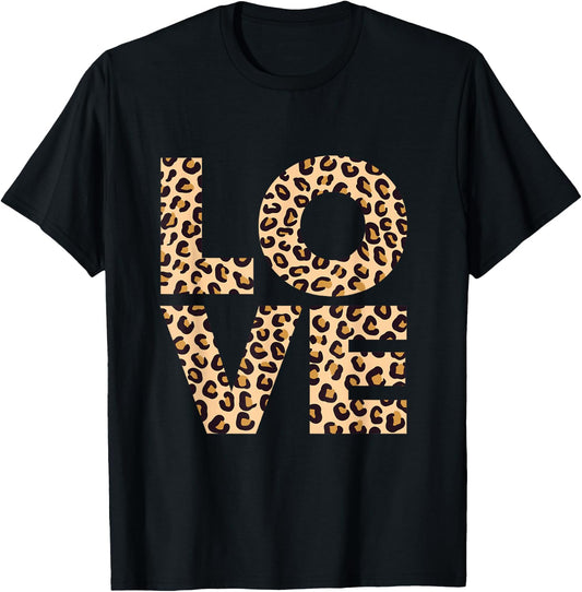 Leopard Print Love Heart gift | Cool Leopard gift T-Shirt - T-Shirt | Black