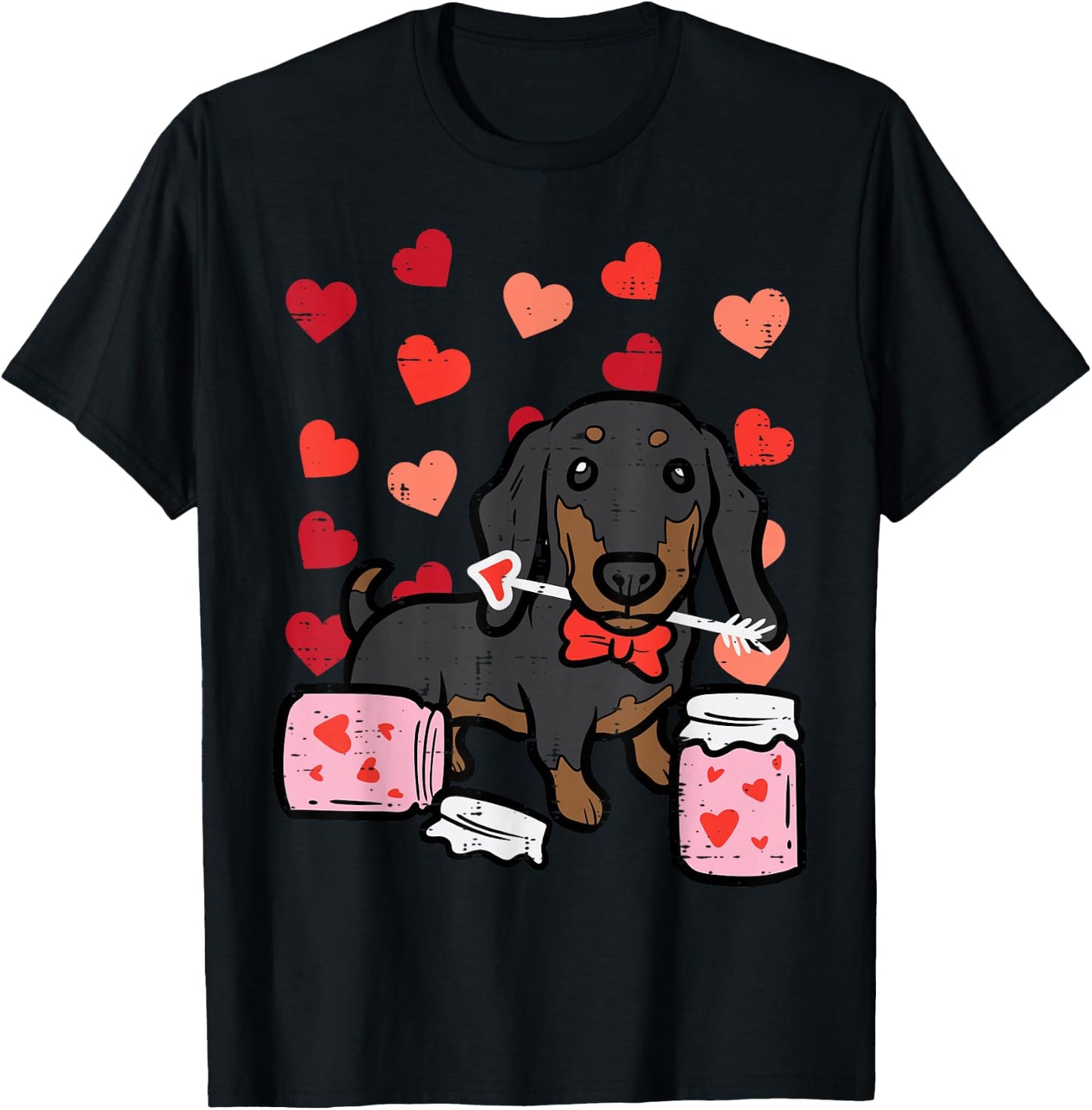 Valentines Day Wiener Dog Hearts Dachshund Women Kids Men T-Shirt - T-Shirt | Black