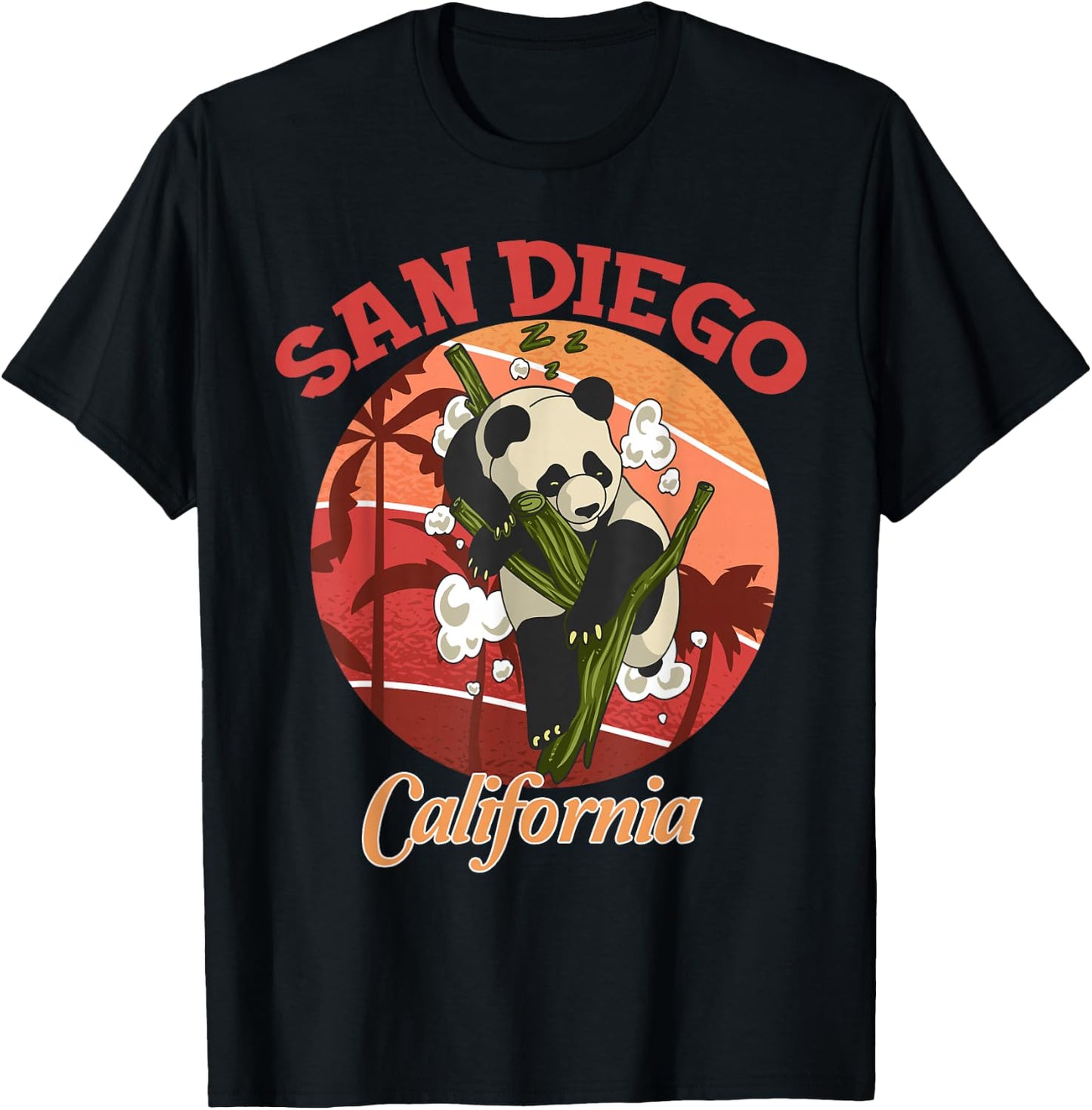 Cute California State San Diego Retro Panda Zoo T-Shirt - T-Shirt | Black