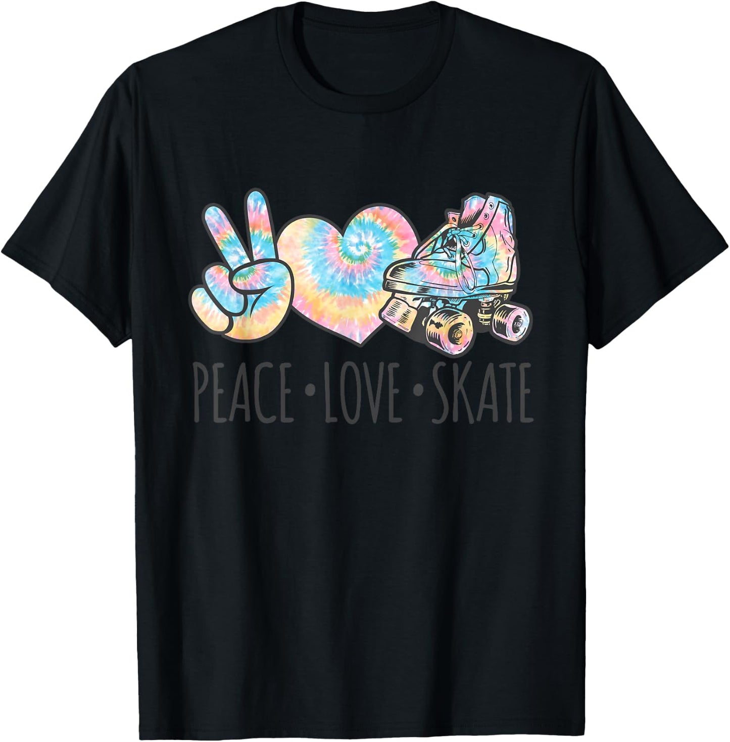 Tie Dye Roller Skating for Teen Girls | Peace Love Skate T-Shirt - T-Shirt | Black