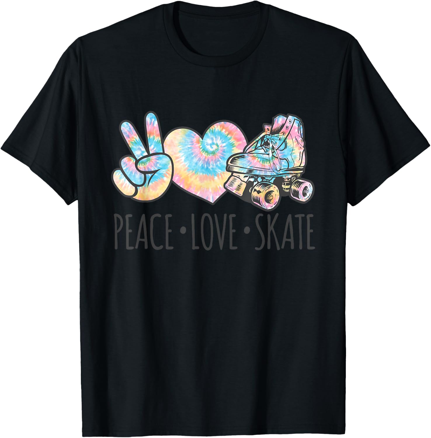 Tie Dye Roller Skating for Teen Girls | Peace Love Skate T-Shirt - T-Shirt | Black