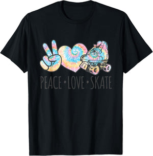 Tie Dye Roller Skating for Teen Girls | Peace Love Skate T-Shirt - T-Shirt | Black